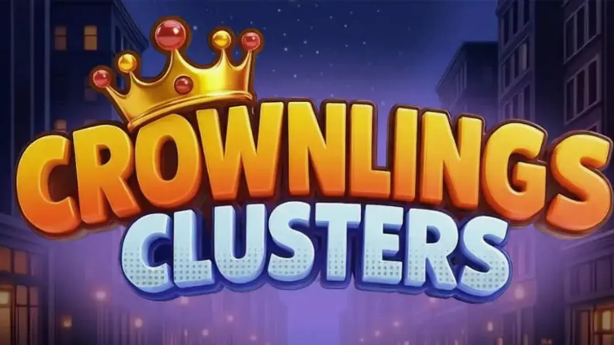 A vibrant neon carnival scene featuring the quirky Crownling creatures from the Crownlings Clusters slot.
