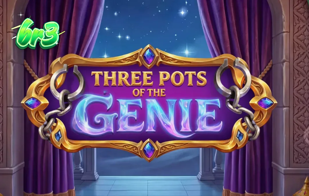 Interface do slot Three Pots of the Genie com temática árabe e potes de gemas.
